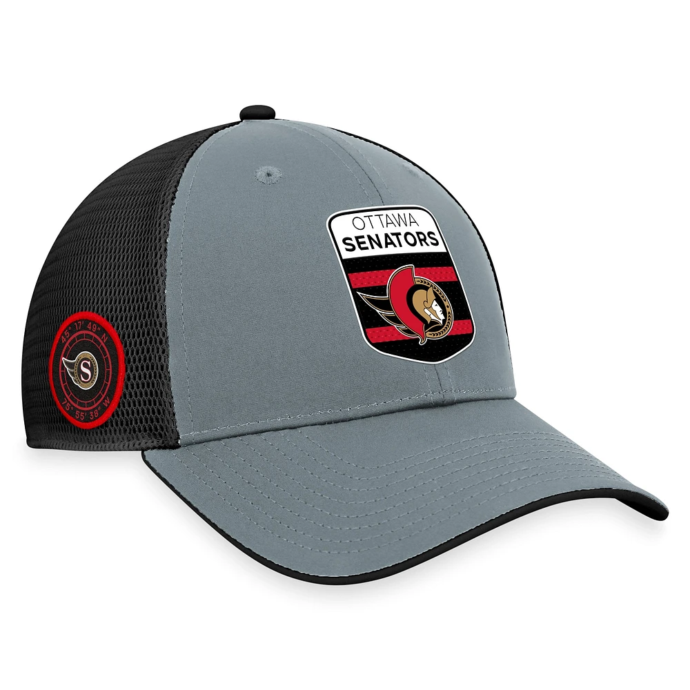 Men's Fanatics  Gray/Black Ottawa Senators Authentic Pro Home Ice Trucker Adjustable Hat