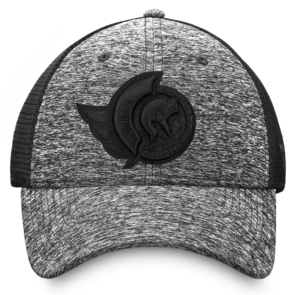 Casquette de camionneur flexible authentique pour entraînement et voyage Fanatics homme, noir chiné/noir, Sénateurs d'Ottawa