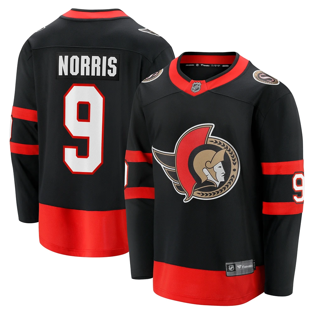 Maillot d'échappée à domicile des Sénateurs d'Ottawa noir Josh Norris Fanatics pour hommes