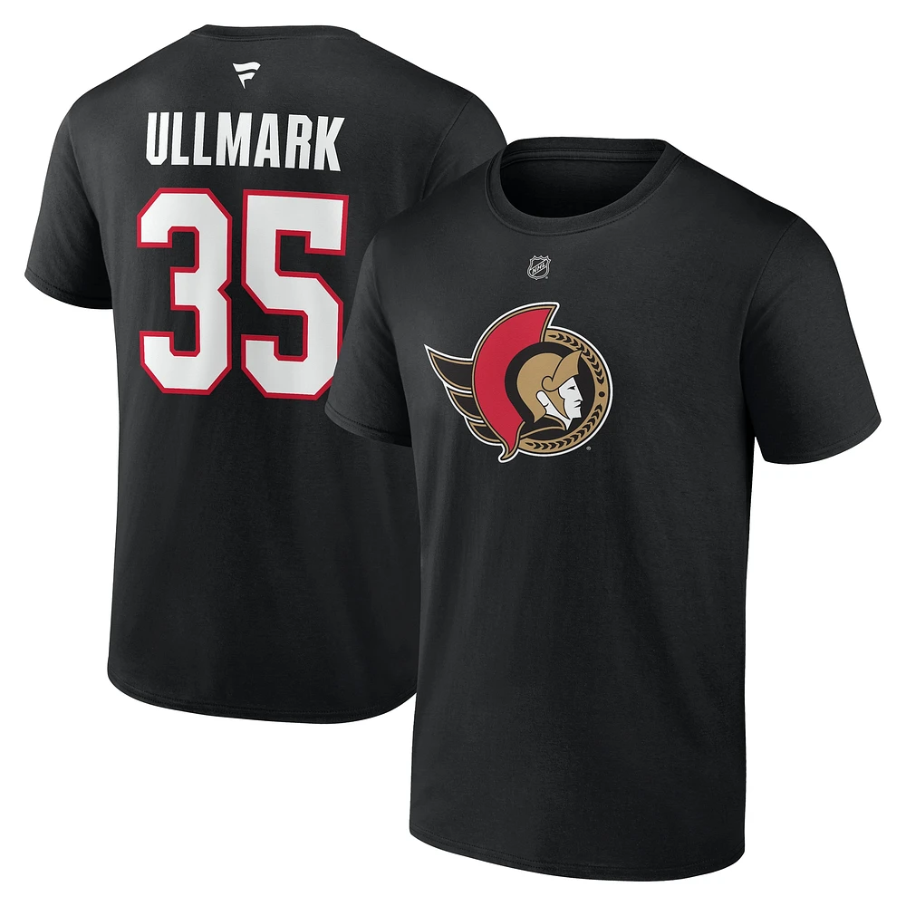 Men's Fanatics Linus Ullmark Black Ottawa Senators Authentic Stack Name & Number T-Shirt