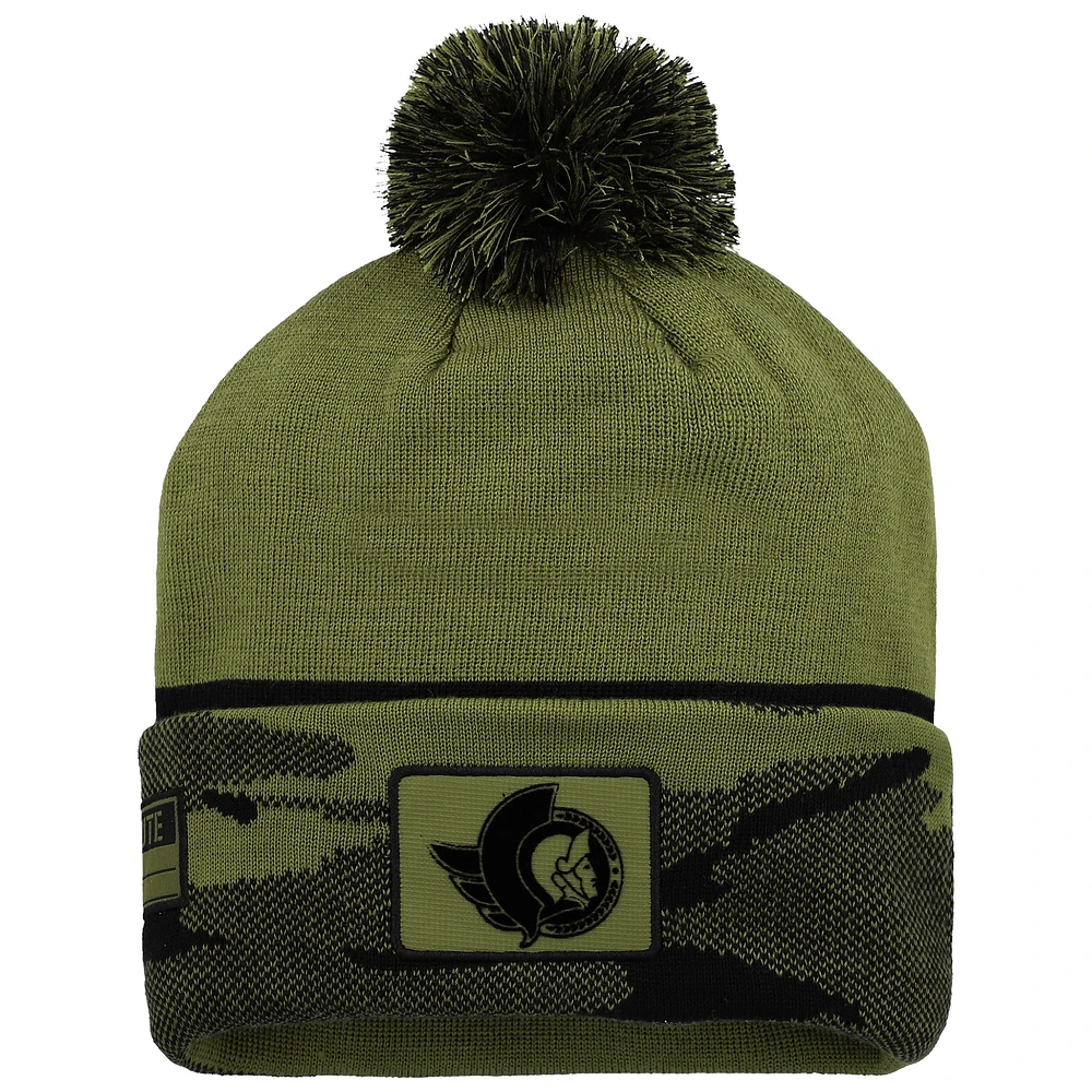 Men's Fanatics  Olive Ottawa Senators Military Appreciation Cuffed Knit Hat with Pom