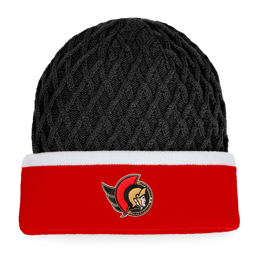 Bonnet en tricot à revers rayé emblématique des Sénateurs d'Ottawa Fanatics rouge/noir pour hommes