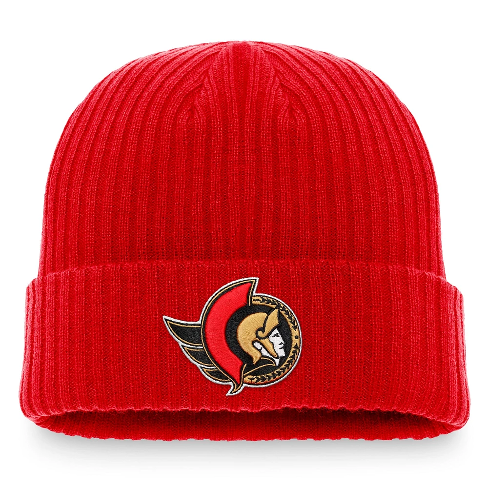 Bonnet en tricot à revers avec logo principal Fanatics Red Ottawa Senators Core pour hommes