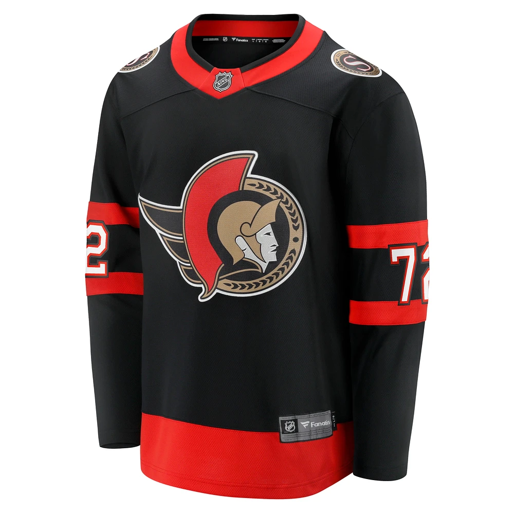 Fanatics pour hommes Thomas Chabot noir Maillot d'évasion à domicile des Sénateurs d'Ottawa