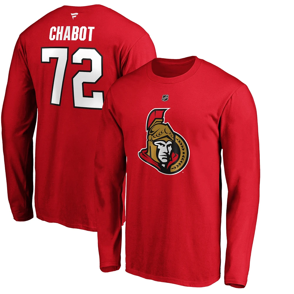 Fanatics pour hommes de marque Thomas Chabot Red Ottawa Senators Authentic Stack Name & Number - T-shirt à manches longues