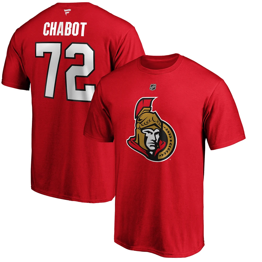 Fanatiques masculins de marque Thomas Chabot Rouge Logo des Sénateurs d'Ottawa Nom et numéro authentiques la pile - T-shirt