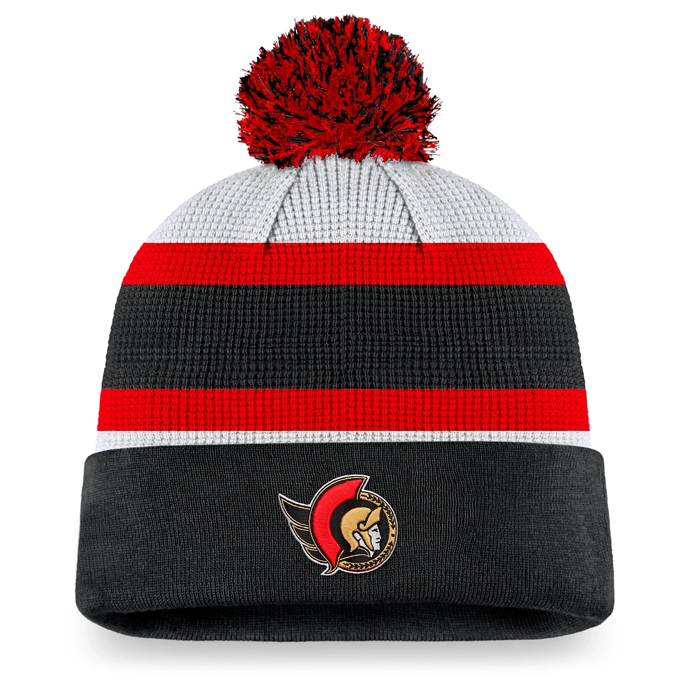 Men's Fanatics White/Black Ottawa Senators Authentic Pro Draft Cuffed Knit Hat with - Pom