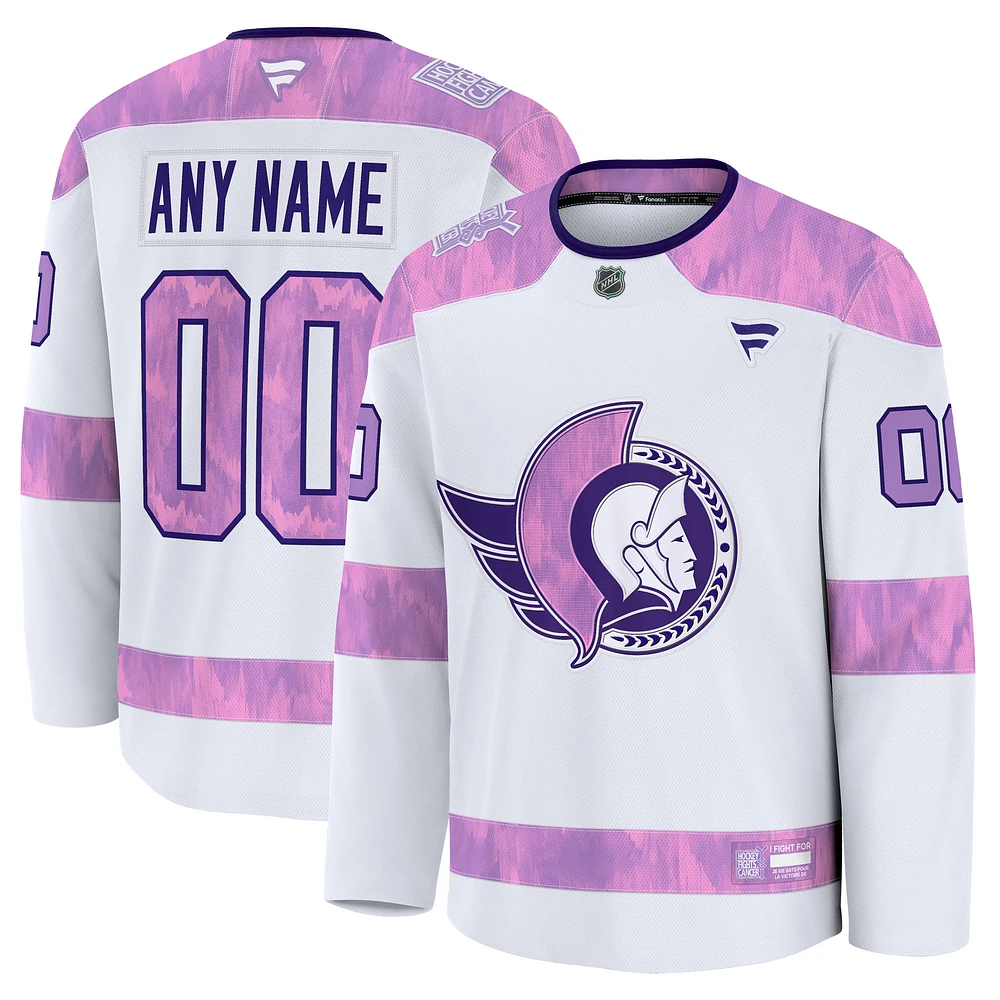 Maillot d'entraînement personnalisé pour hommes Fanatics White Ottawa Senators 2024 Hockey Fights Cancer