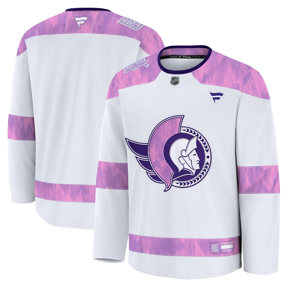 Men's Fanatics White Ottawa Senators 2024 Hockey Fights Cancer Practice Jersey