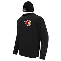 Men's Pro Standard Black Ottawa Senators Pullover Sweater & Cuffed Knit Hat Box Gift Set