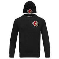 Men's Pro Standard Black Ottawa Senators Pullover Sweater & Cuffed Knit Hat Box Gift Set