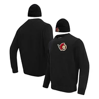 Men's Pro Standard Black Ottawa Senators Pullover Sweater & Cuffed Knit Hat Box Gift Set