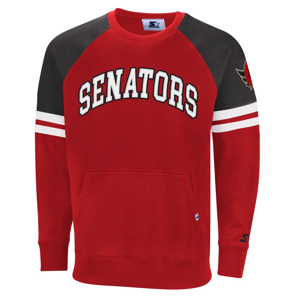 Men's Starter Red/Charcoal Ottawa Senators Field Goal Raglan - Pullover Sweatshirt