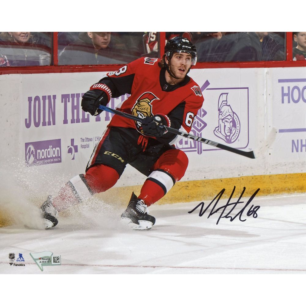 Mike Hoffman Ottawa Senators Autographed 8" x 10" Red Jersey Stopping Photograph