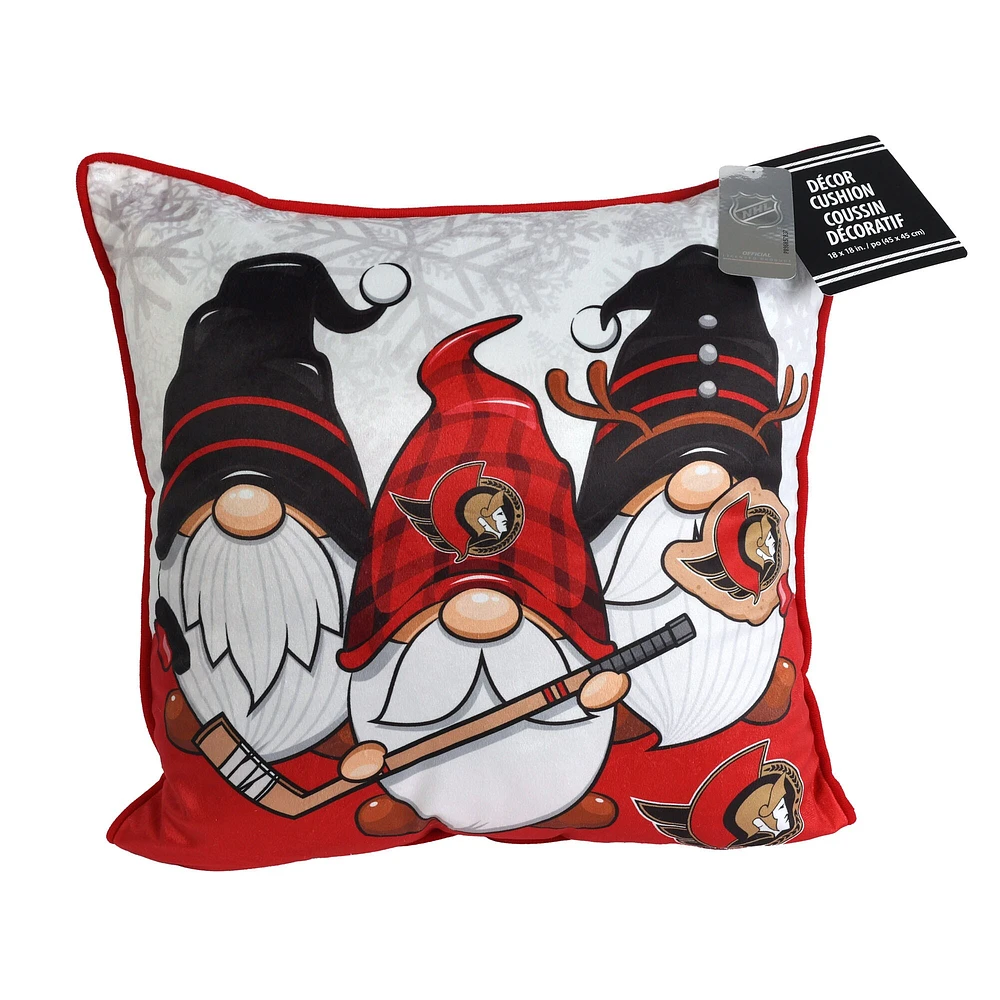 Coussin décoratif gnome des Sénateurs d'Ottawa 18" x 18"