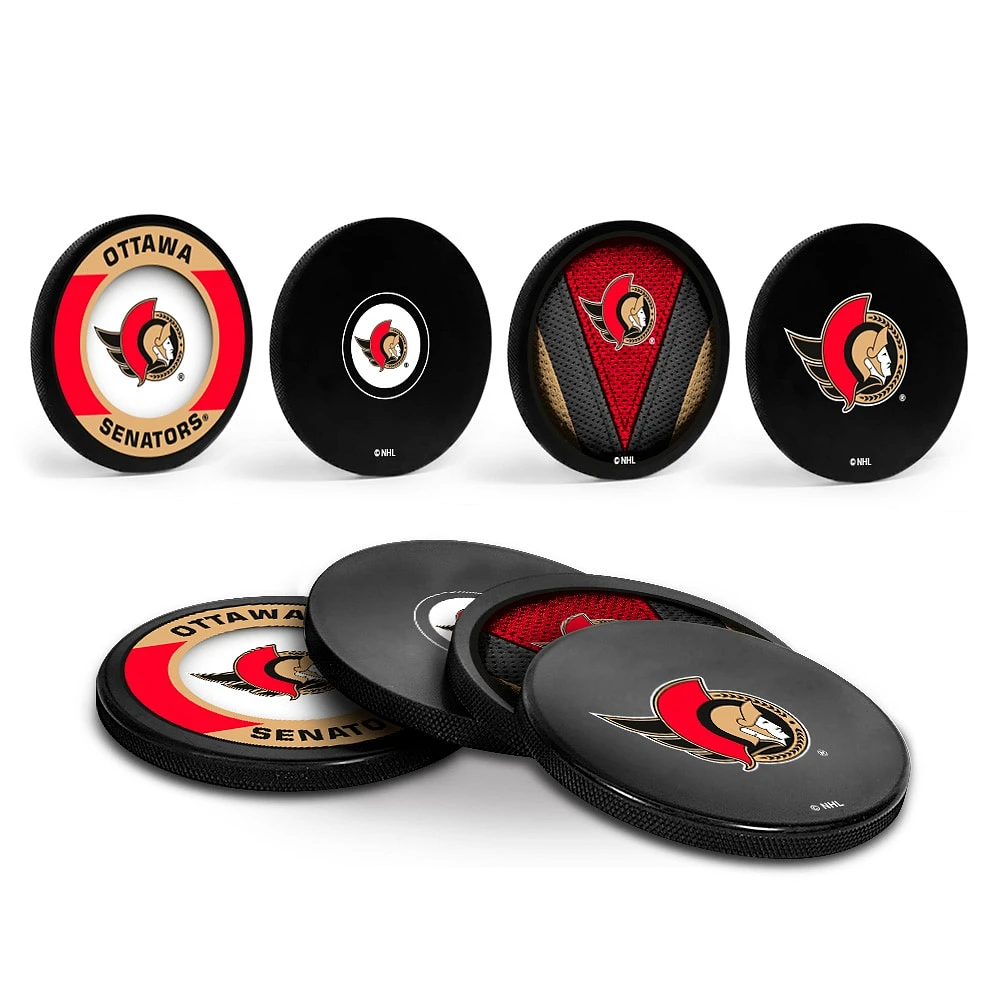 Ensemble de sous-verres de rondelle de quatre pièces des Sénateurs d'Ottawa The Sports Vault