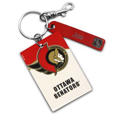 White Ottawa Senators Personalized Leather Rectangle Keychain