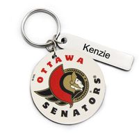 White Ottawa Senators Personalized Leather Round Keychain