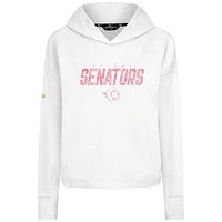 Women's Levelwear  White Ottawa Senators Mother's Day Sweet Floral Tri-Blend Cropped Pullover Hoodie