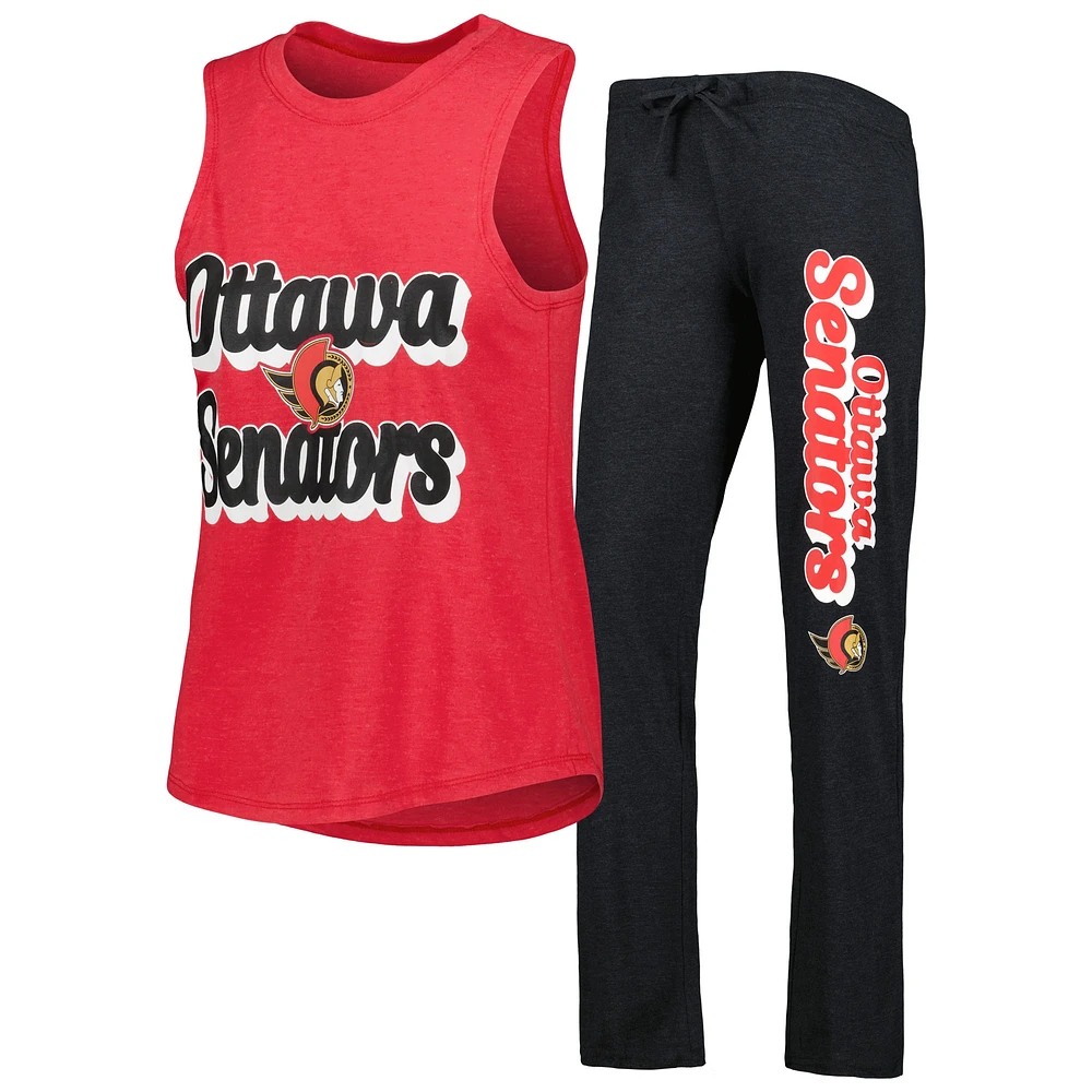 Women's Concepts Sport Heather Red/Heather Black Ottawa Senators Meter Muscle Tank Top & Pants Sleep Set