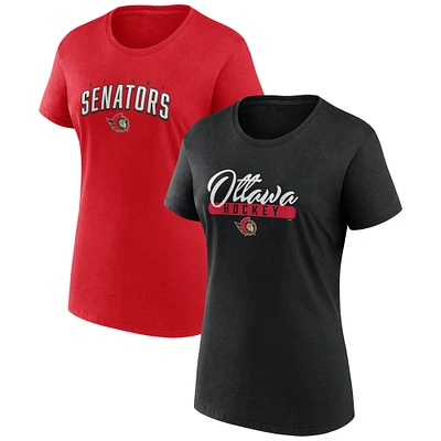 Ensemble de deux t-shirts Fanatics pour femmes, noir/rouge, Fan des Sénateurs d'Ottawa