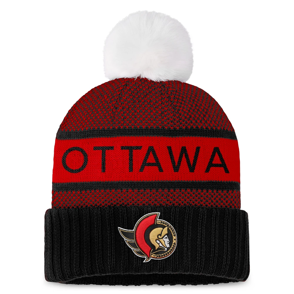 Bonnet en tricot à revers authentique Pro Fanatics pour femmes, noir, Sénateurs d'Ottawa, avec pompon