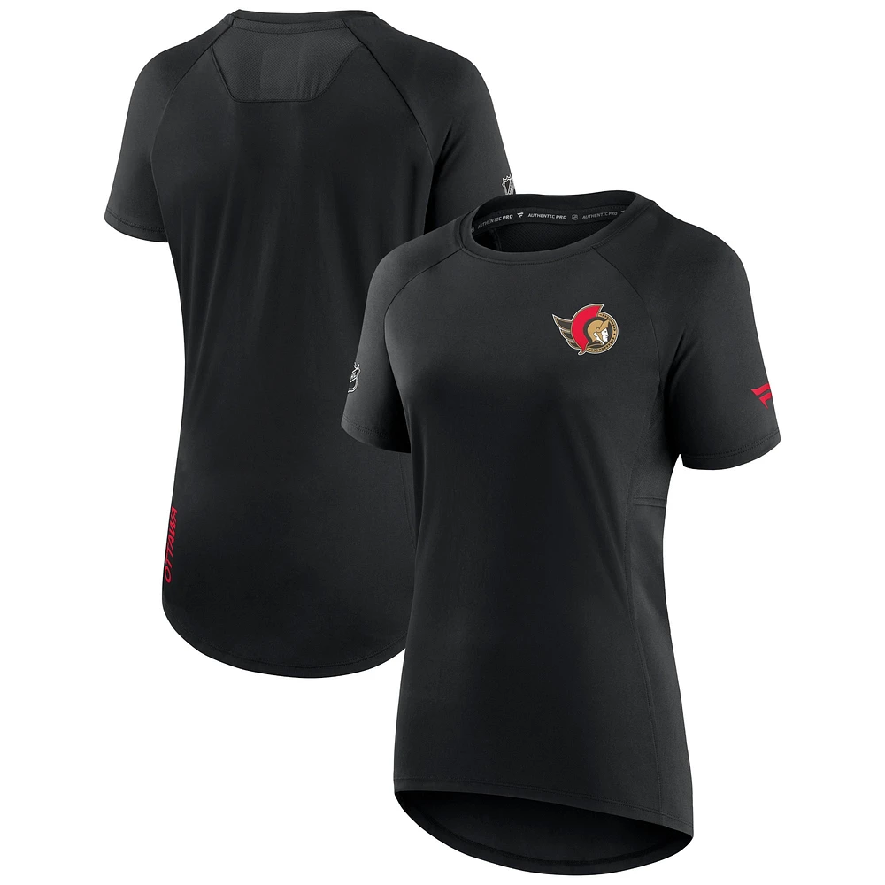 Women's Fanatics Black Ottawa Senators Authentic Pro Tech Raglan - T-Shirt