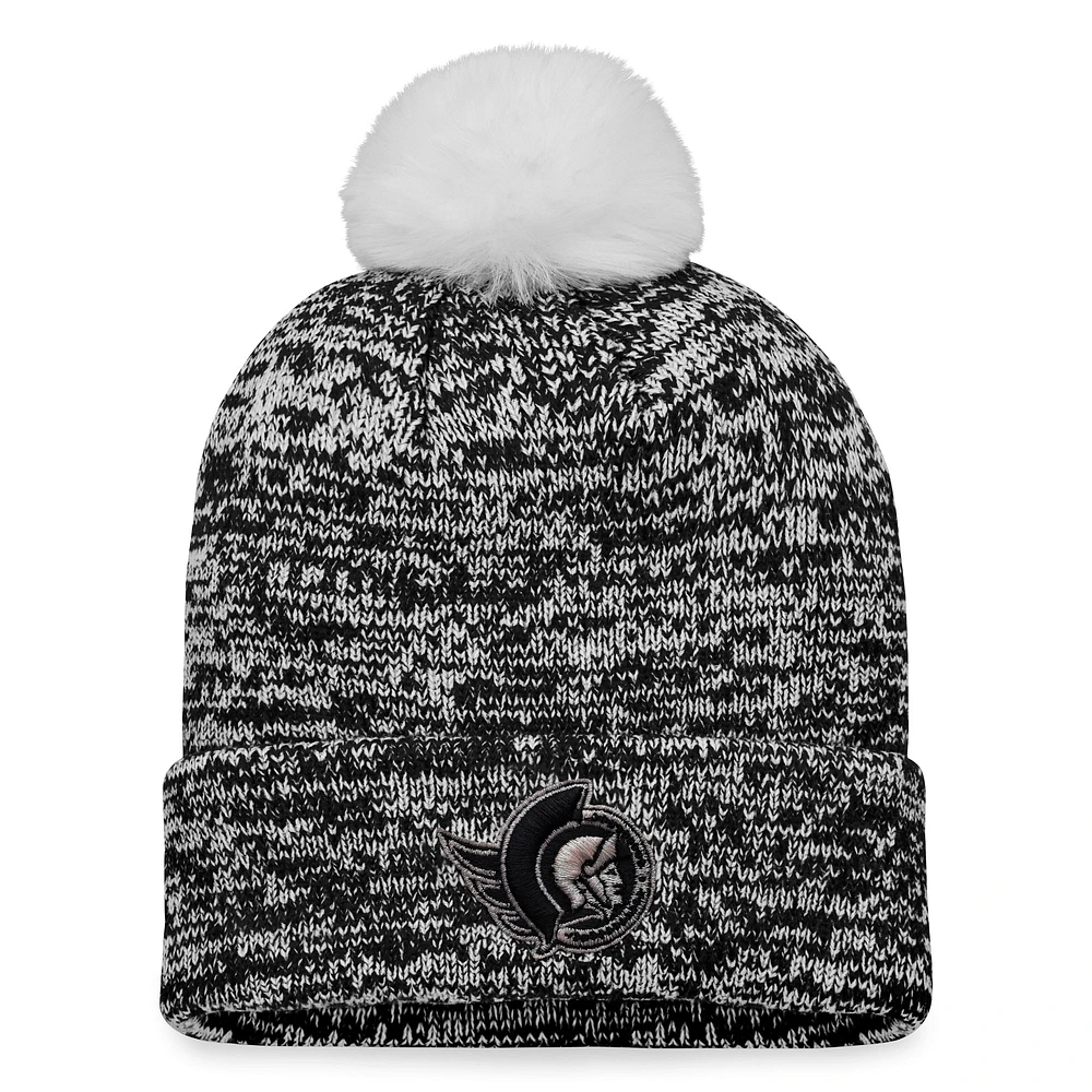 Women's Fanatics Black Ottawa Senators Glimmer Cuffed Knit Hat with Pom