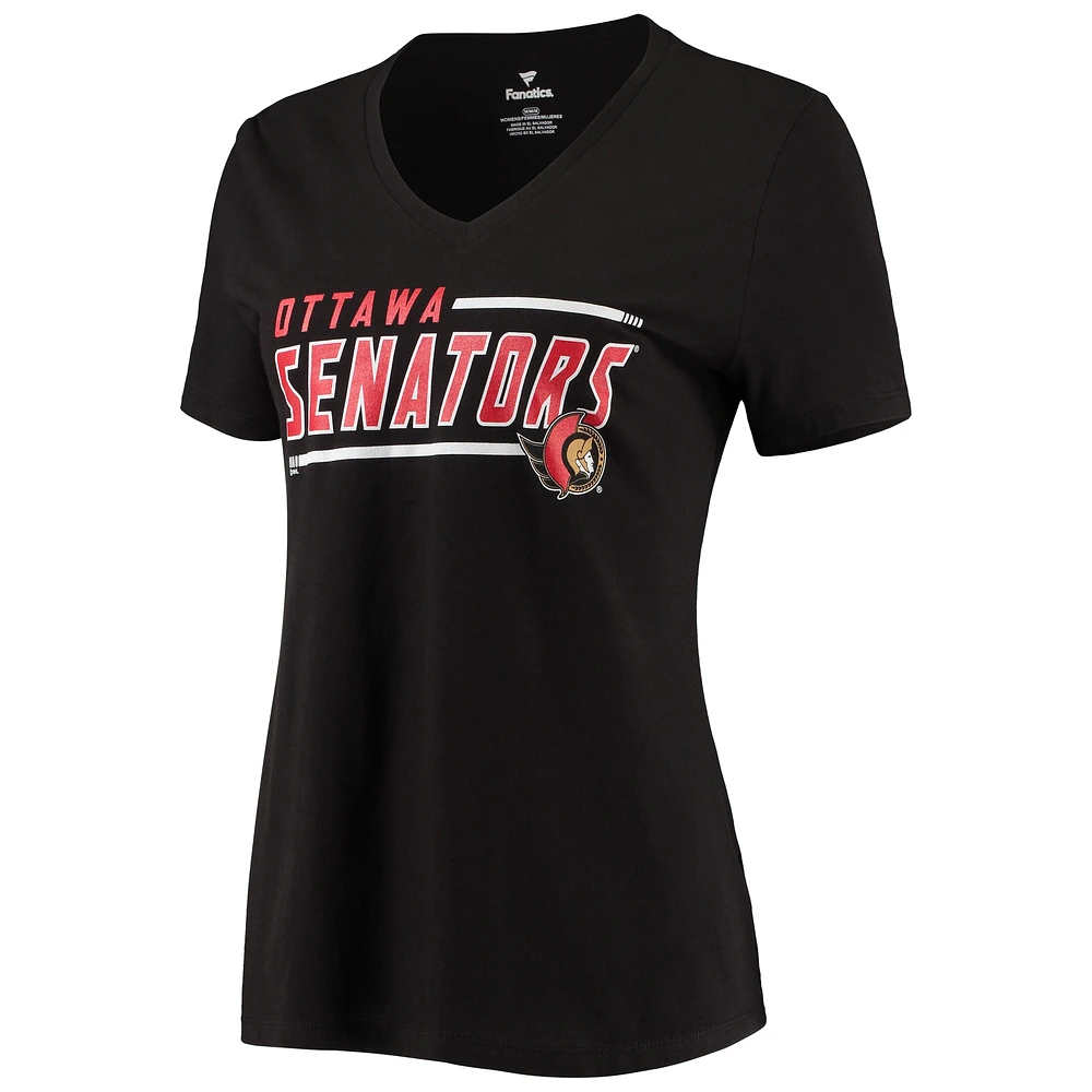 Women's Fanatics Black Ottawa Senators Mascot Bounds V-Neck T-Shirt