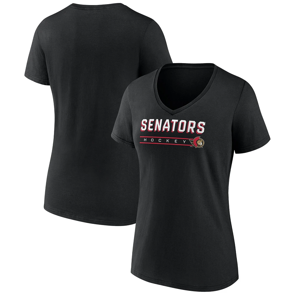 Women's Fanatics Black Ottawa Senators V-Neck T-Shirt