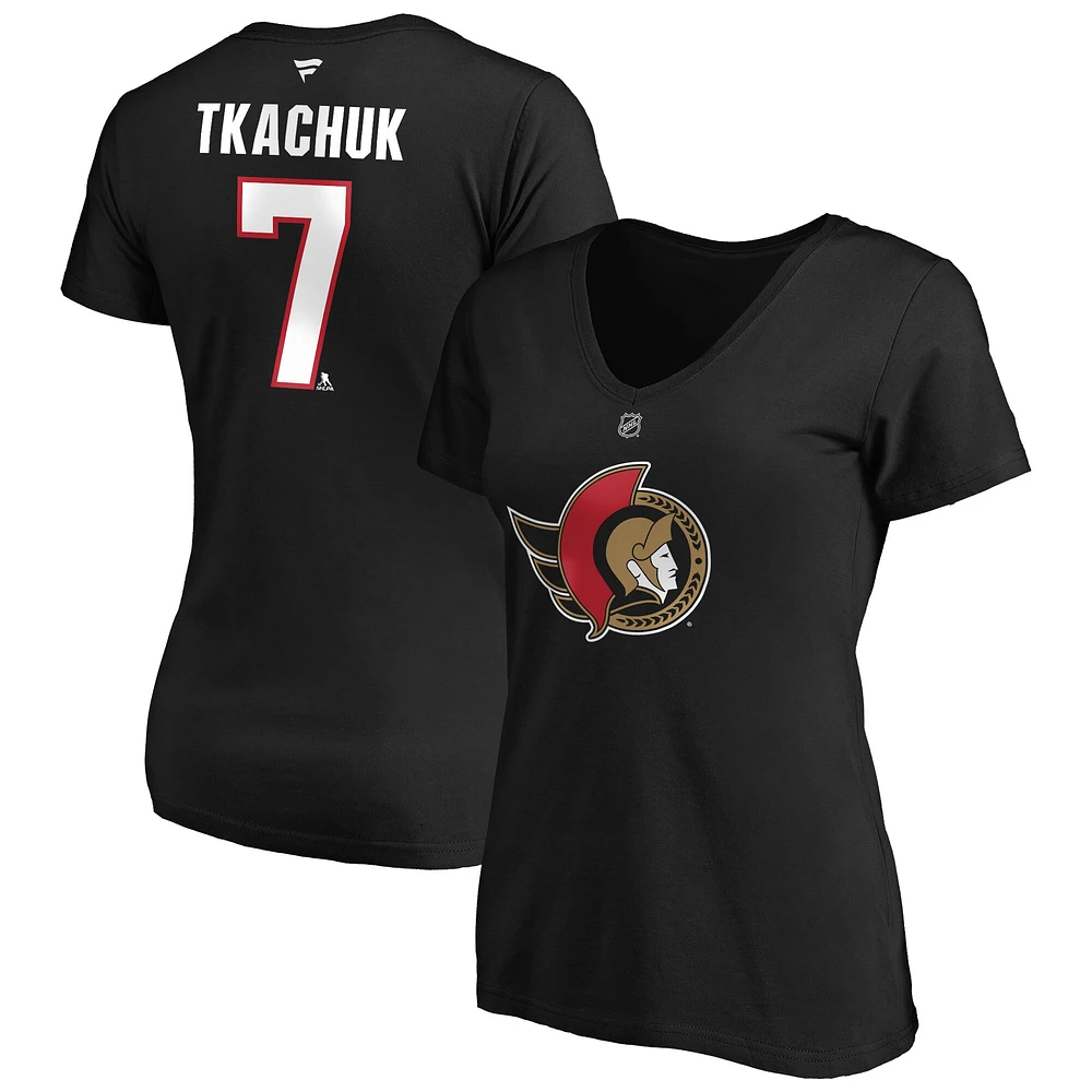 Fanatics Branded Brady Tkachuk Black Ottawa Senators - Authentic Stack Name & Number T-shirt à col en V