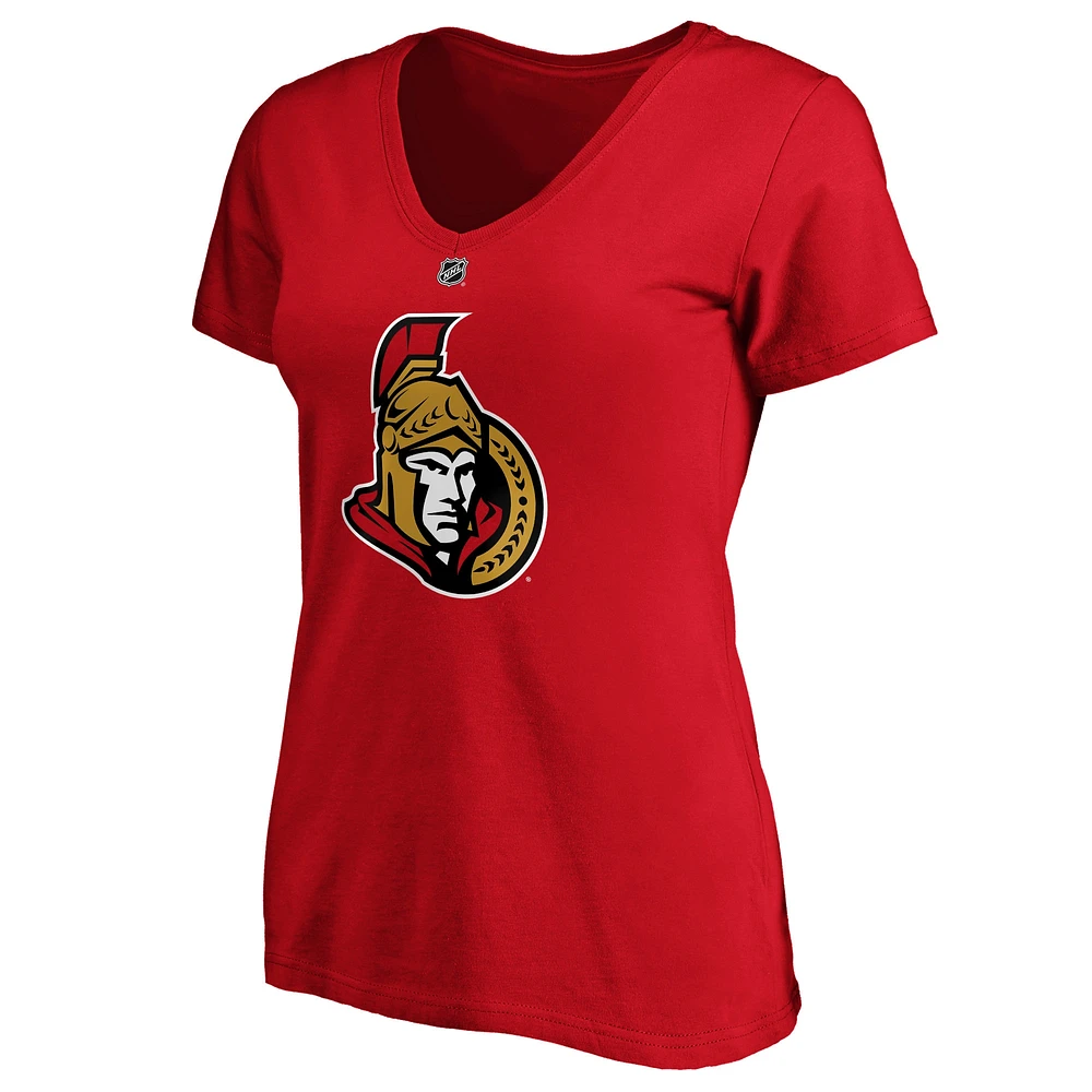 Women's Fanatics Brady Tkachuk Red Ottawa Senators Authentic Stack Name & Number - V-Neck T-Shirt