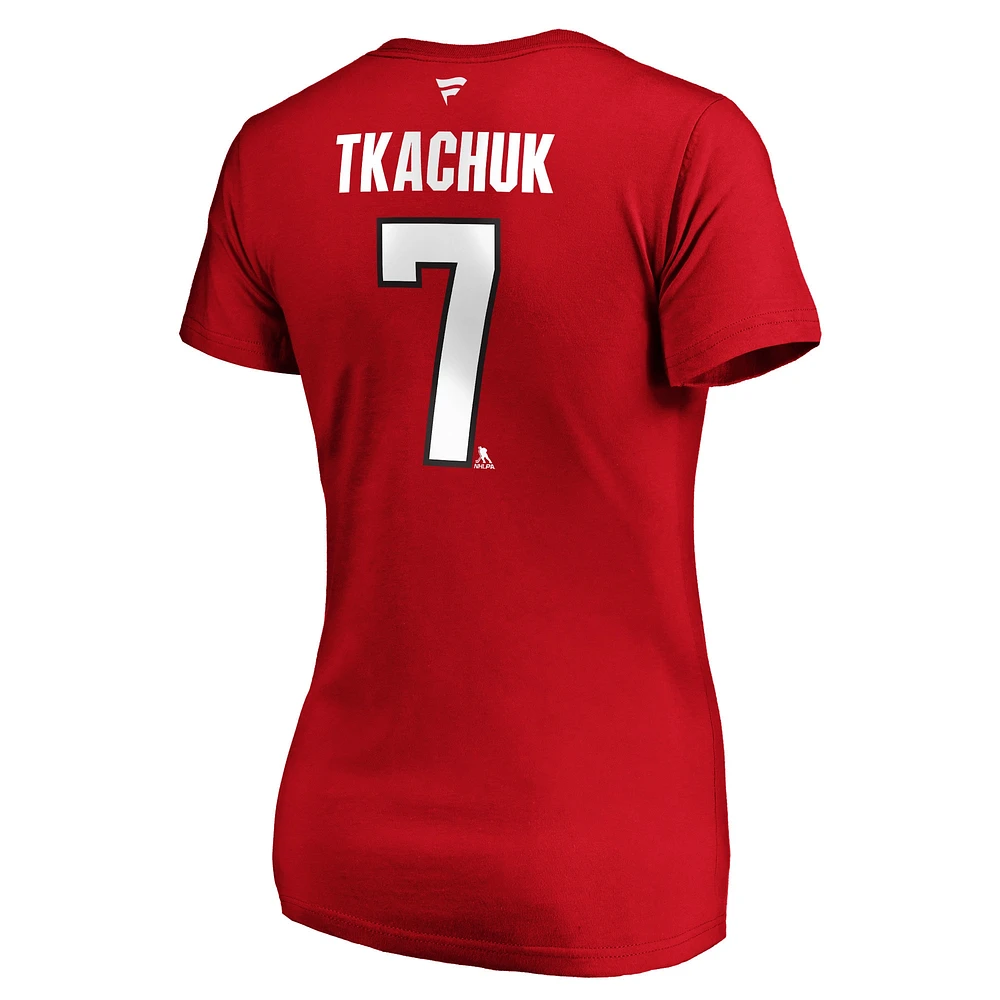 Women's Fanatics Brady Tkachuk Red Ottawa Senators Authentic Stack Name & Number - V-Neck T-Shirt