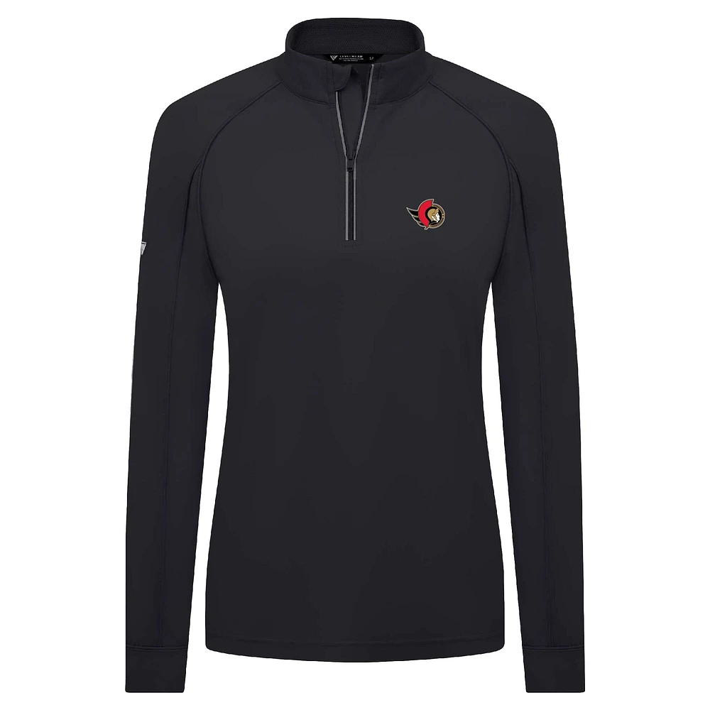 Women's Levelwear Black Ottawa Senators Kinetic Insignia Core Raglan Quarter-Zip Top