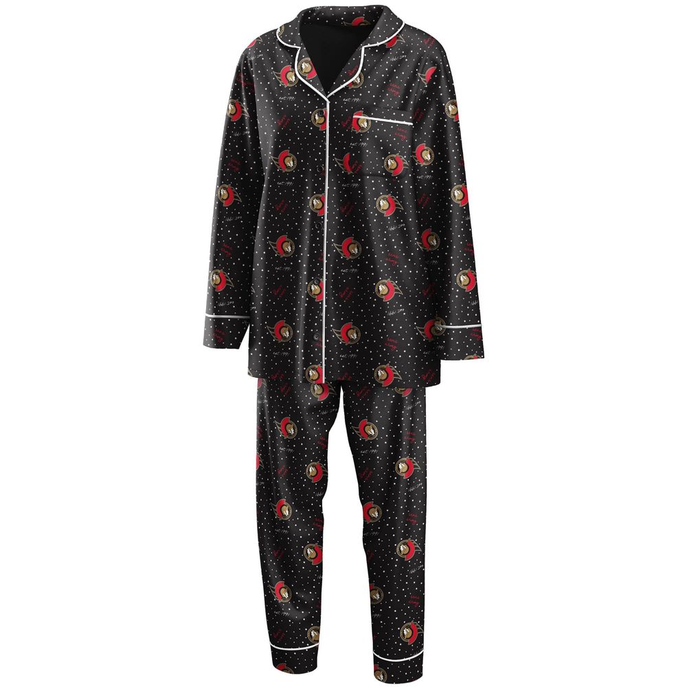 Women's WEAR by Erin Andrews Black Ottawa Senators Long Sleeve Button-Up Shirt & Pants - Sleep Set