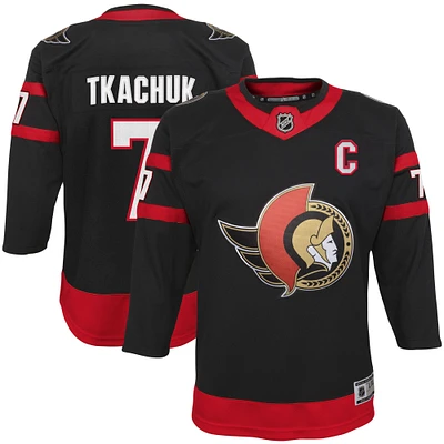 Jeune Brady Tkachuk Noir Sénateurs d'Ottawa Domicile Premier Joueur Capitaine Jersey