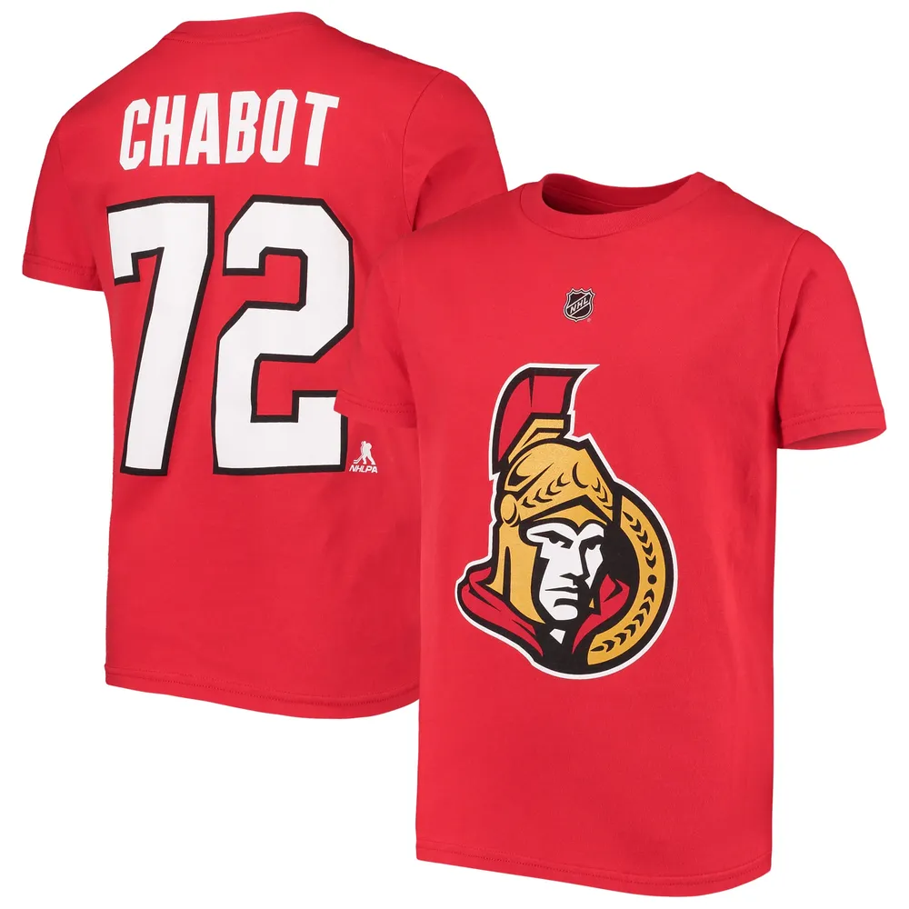 T-shirt rouge avec nom et numéro du joueur des Sénateurs d'Ottawa Thomas Chabot pour jeune