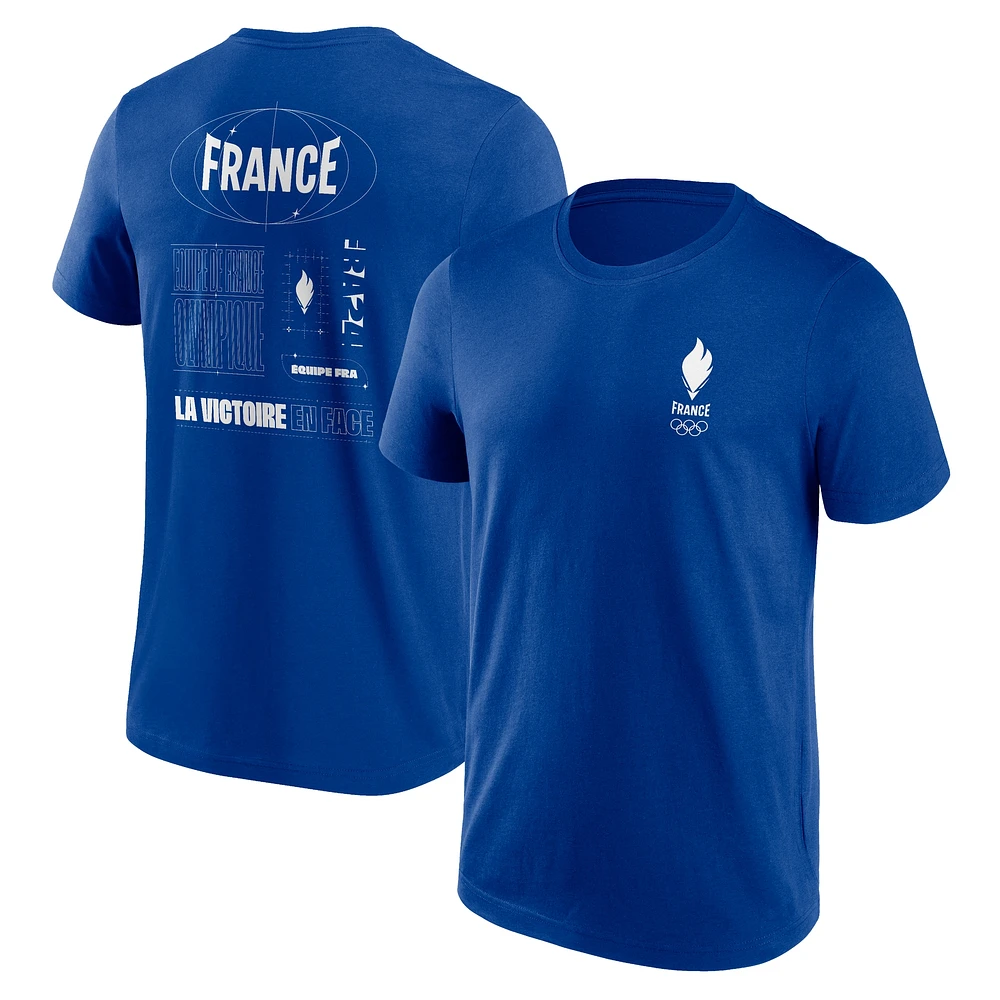 T-shirt graphique Fanatics Royal La Victoire pour homme Jeux olympiques d'été de Paris 2024