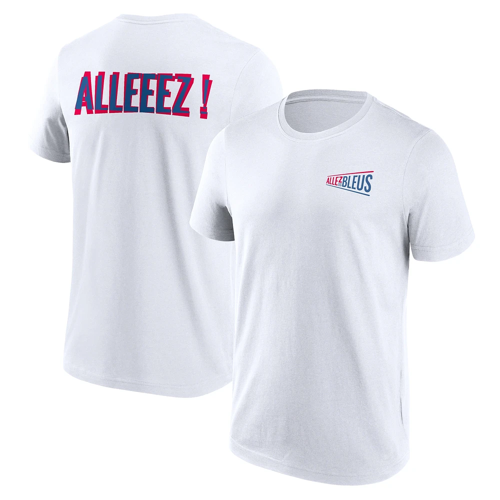 T-shirt blanc Fanatics pour homme avec slogan « Allez les Blues » Jeux olympiques d'été de Paris 2024