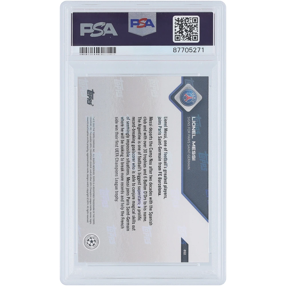 Lionel Messi Paris Saint-Germain 2021 Topps Now UCL Messi Signs #12 PSA Authenticated 10 Card 