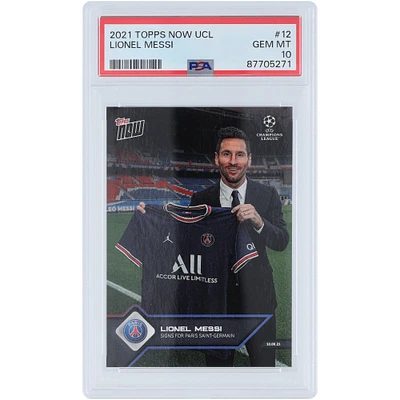 Lionel Messi Paris Saint-Germain 2021 Topps Now UCL Messi Signs #12 PSA Authenticated 10 Card 
