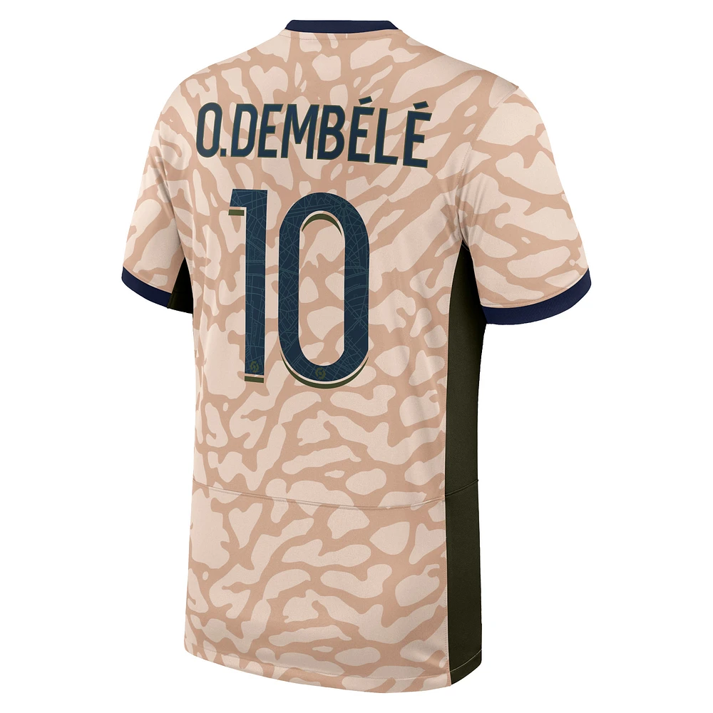 Maillot de joueur Jordan Brand Ousmane Dembélé beige Paris Saint-Germain 2023/24 Quatrième Stade Réplique pour homme