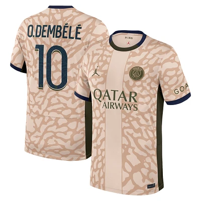 Maillot de joueur Jordan Brand Ousmane Dembélé beige Paris Saint-Germain 2023/24 Quatrième Stade Réplique pour homme