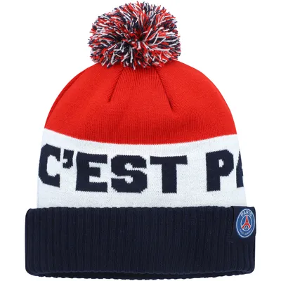 Paris Saint-Germain Nike Classic Stripe Cuffed Knit Hat with Pom - Navy/Red