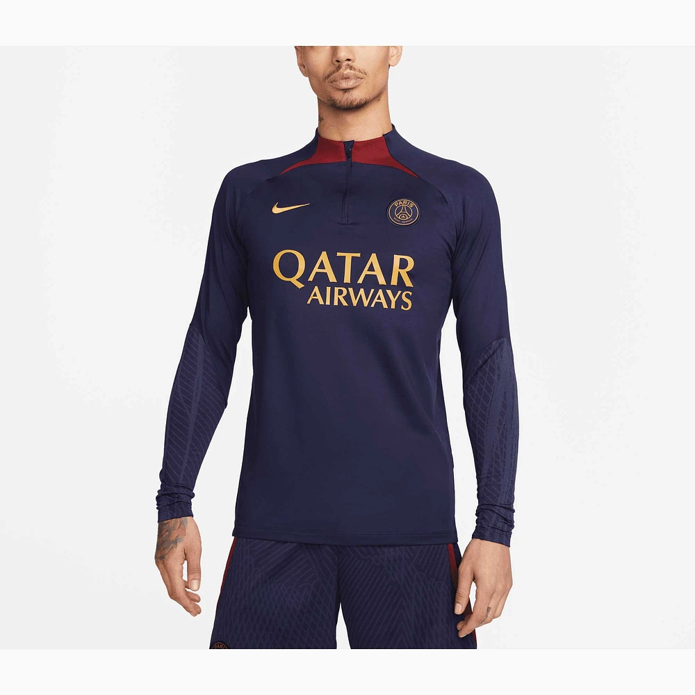 Haut Manches Longues Raglan Quarter-Zip Nike Paris Saint-Germain 2023/24 Strike Drill Performance Homme Bleu Marine