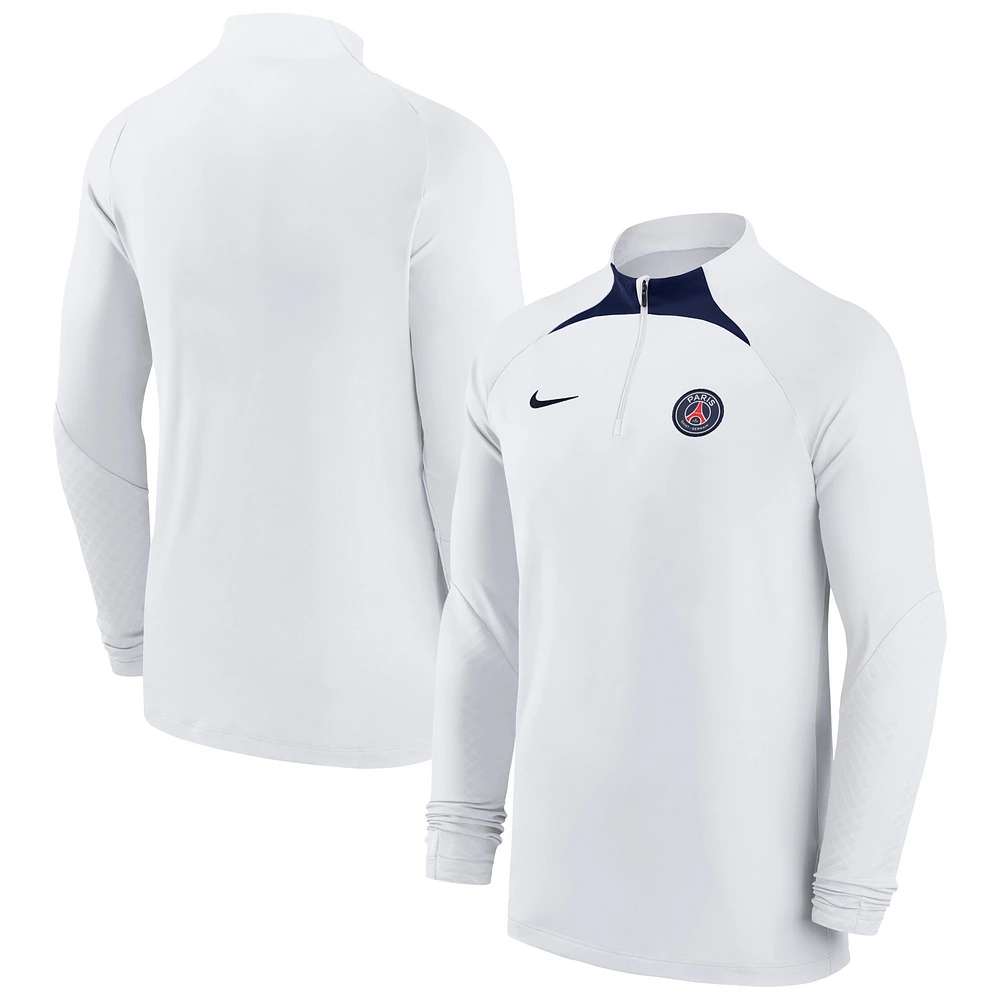 Men's Nike White Paris Saint-Germain 2022/23 Strike Drill Performance Raglan Quarter-Zip Long Sleeve Top