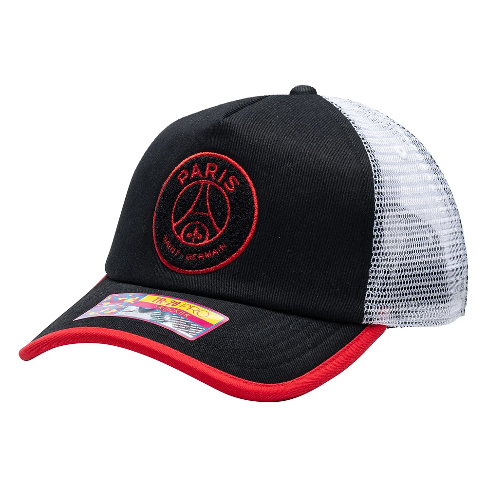 Casquette réglable unisexe noire Paris Saint-Germain Strike One8th Trucker