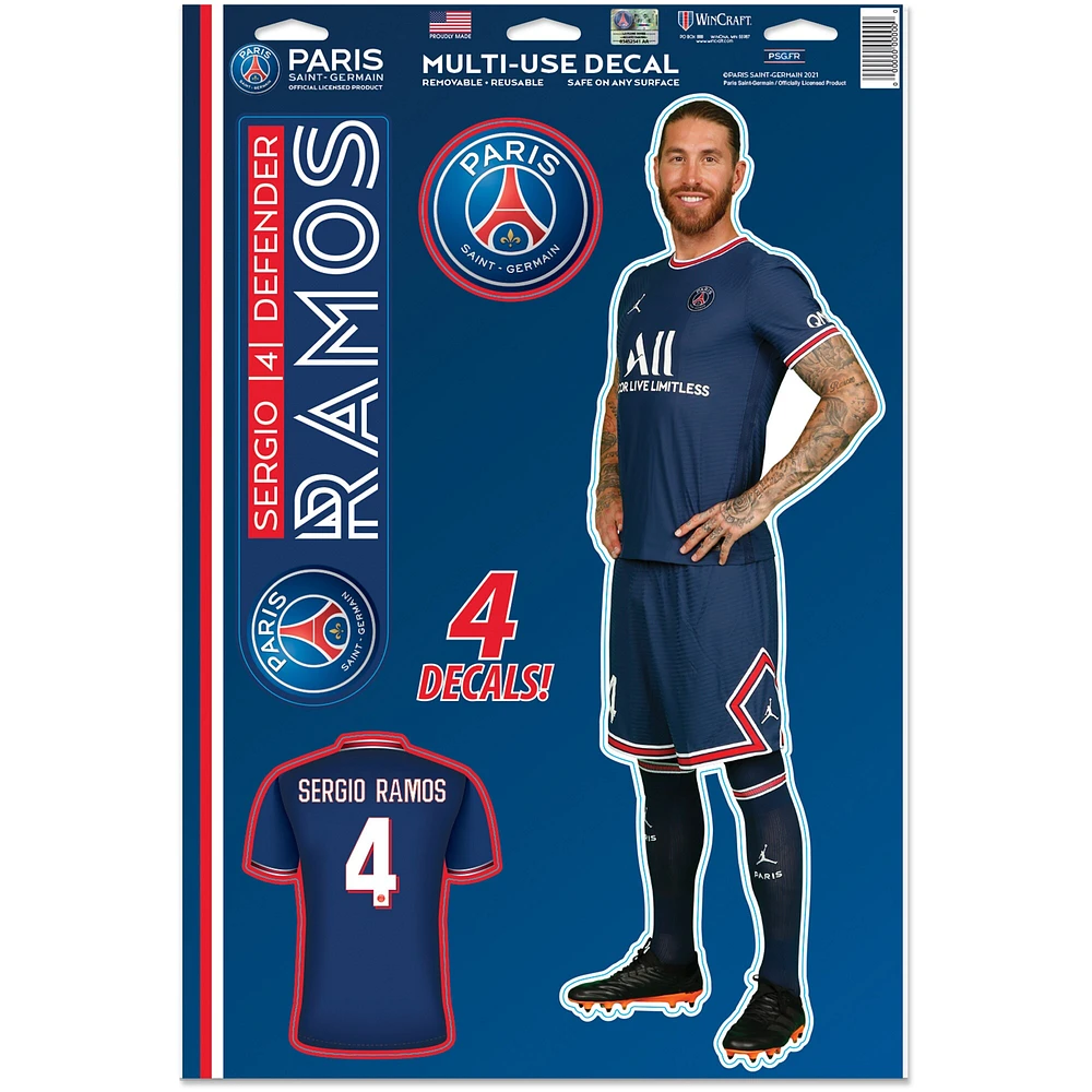 WinCraft Sergio Ramos Paris Saint-Germain 11'' x 17'' Feuille de Décalques Multi-Usage Joueur