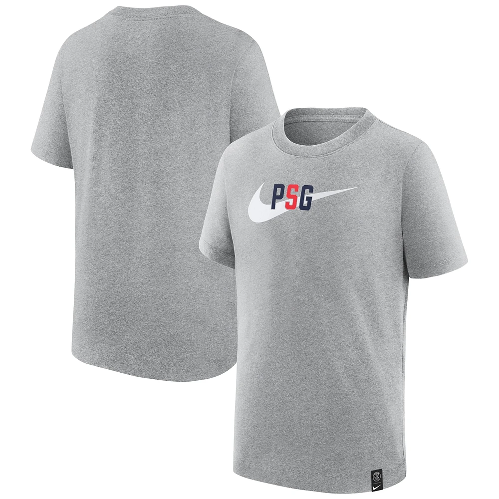 T-shirt Nike Paris Saint-Germain Swoosh gris chiné pour enfant