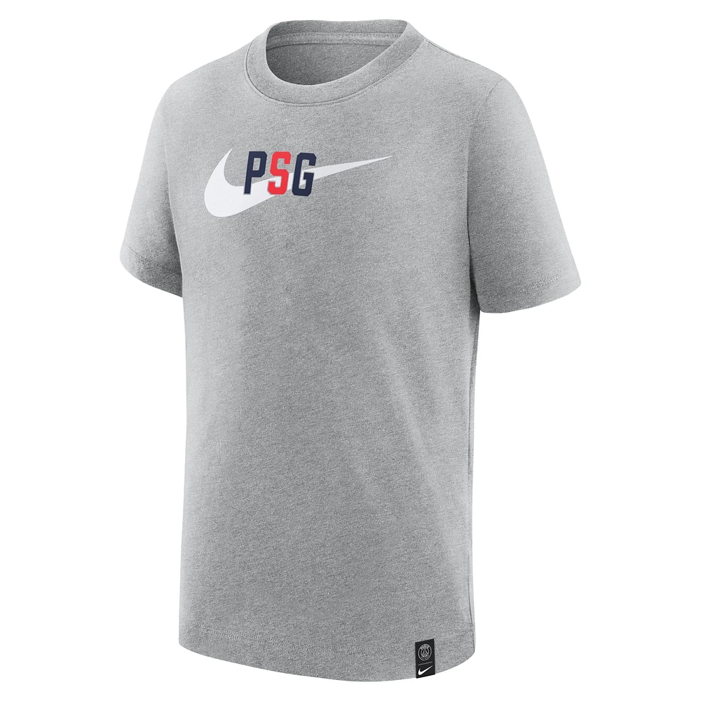 T-shirt Nike Paris Saint-Germain Swoosh gris chiné pour enfant